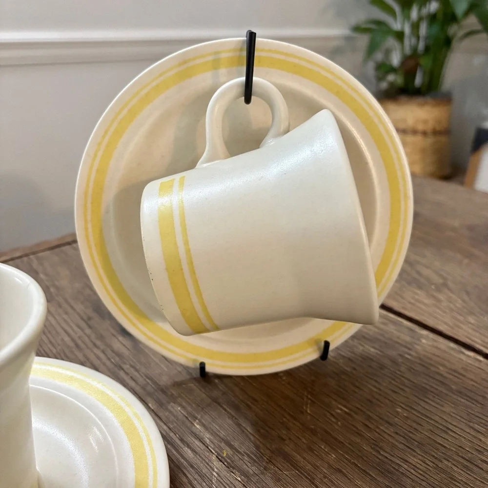 Vintage USA Cream Yellow‎ Banded Coffee Cup & Saucer Set MCM